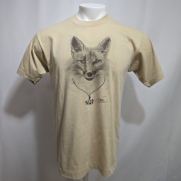 Vintage Wood Badge Fox Single Stitch Tee Shirt Adult Size Large 1982 BSA Sketch - Picture 1 of 9